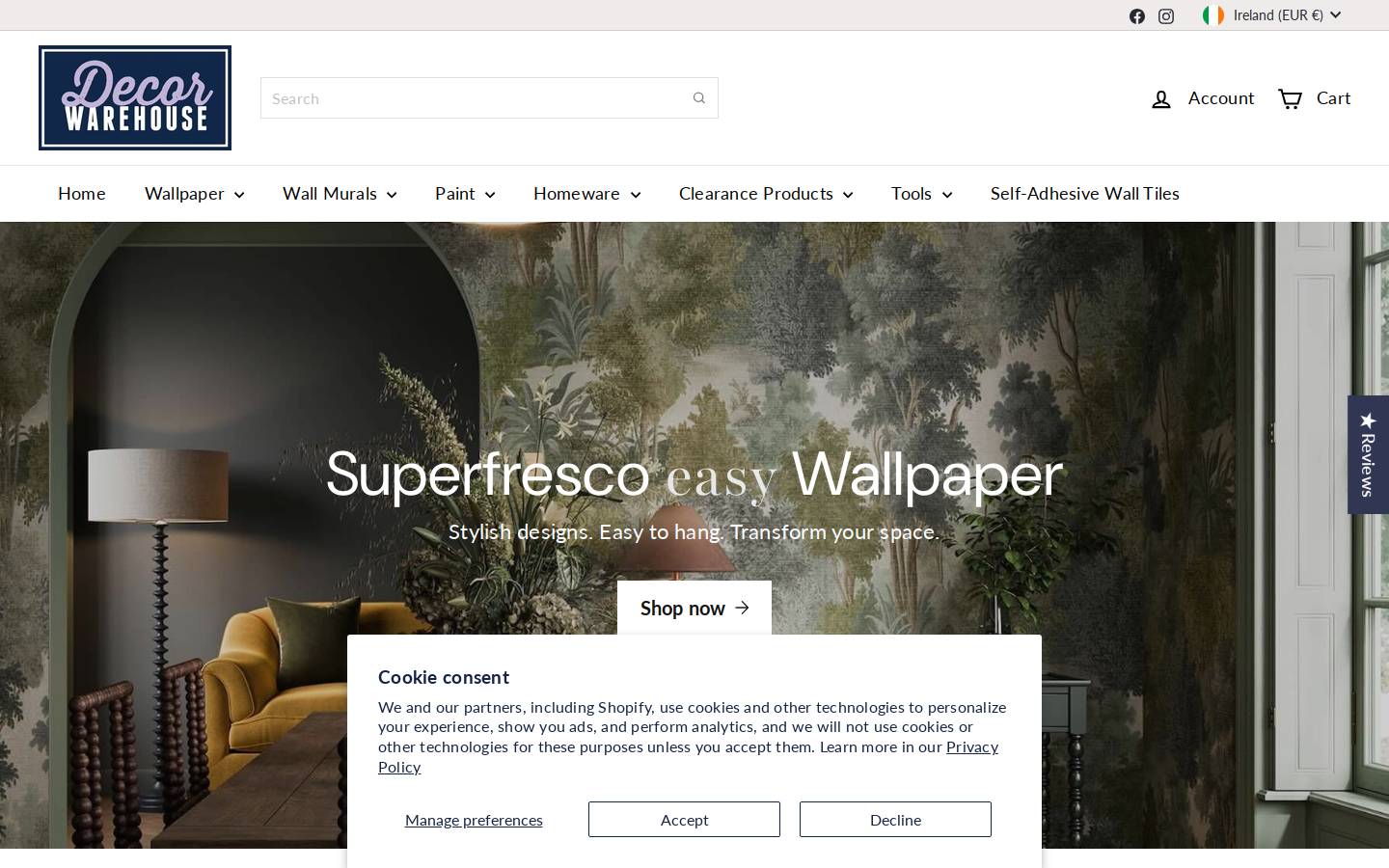 Decor Warehouse homepage screenshot