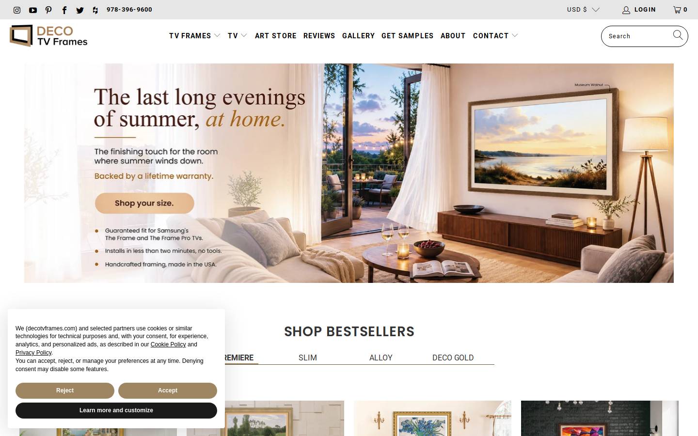Deco TV Frames homepage screenshot
