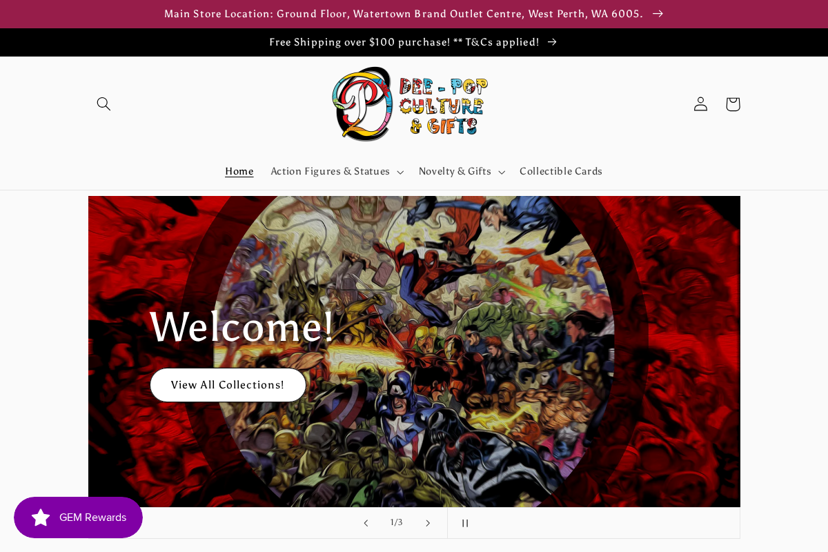 Dee Pop Culture and Gifts homepage screenshot