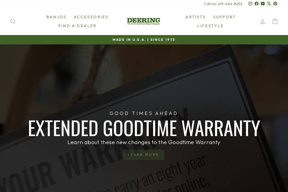 Deering Banjo Company homepage screenshot