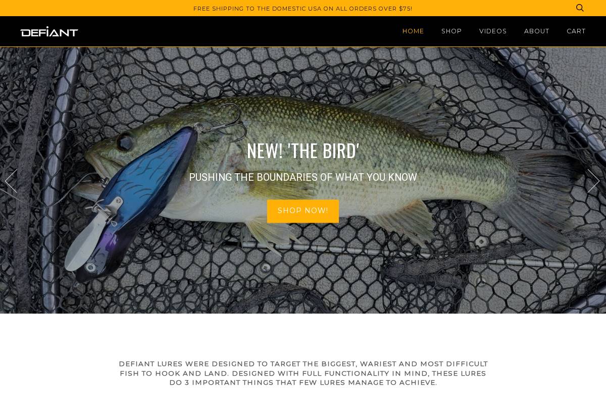 defiantfishing.com homepage screenshot