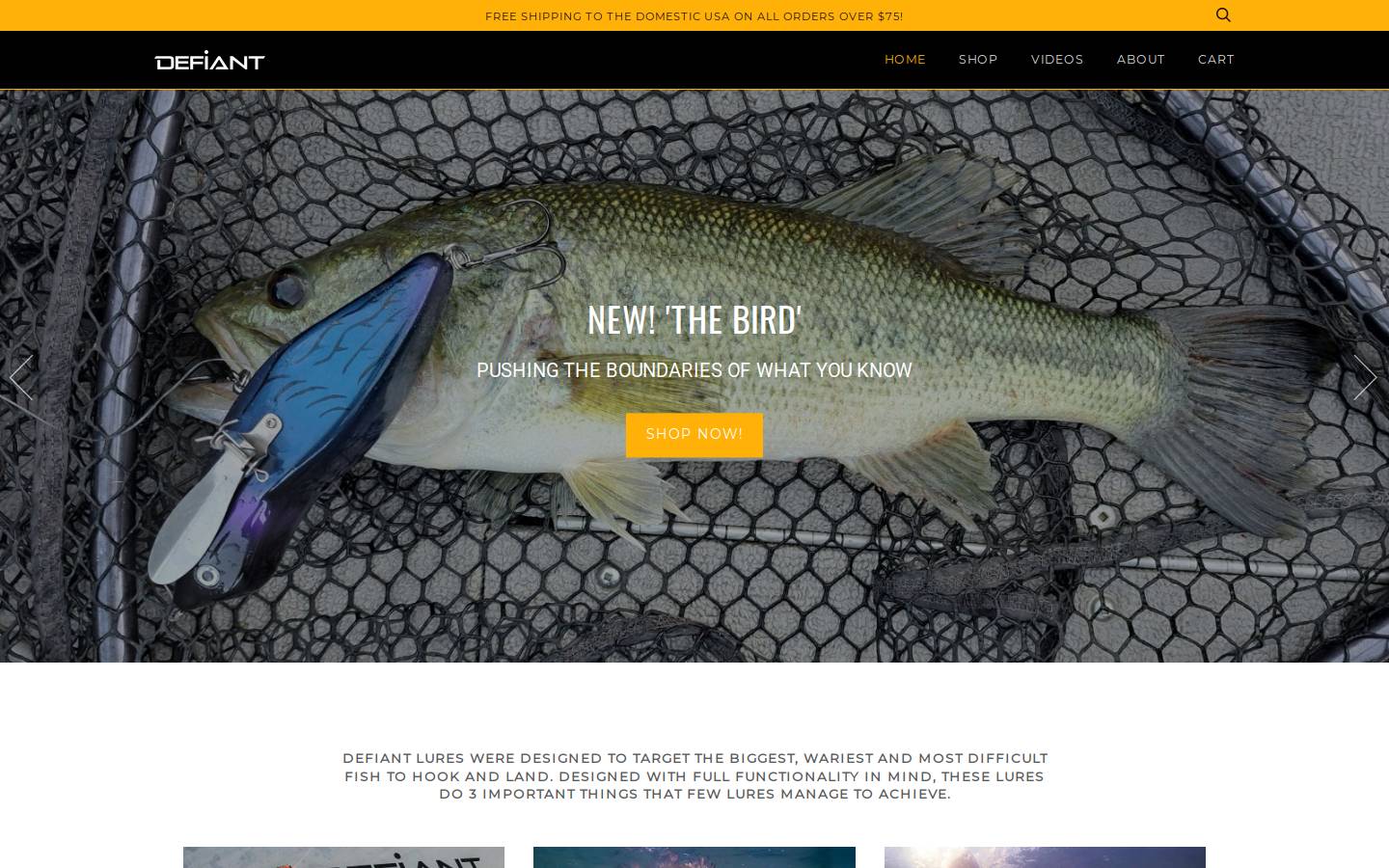 defiantlures.com homepage screenshot