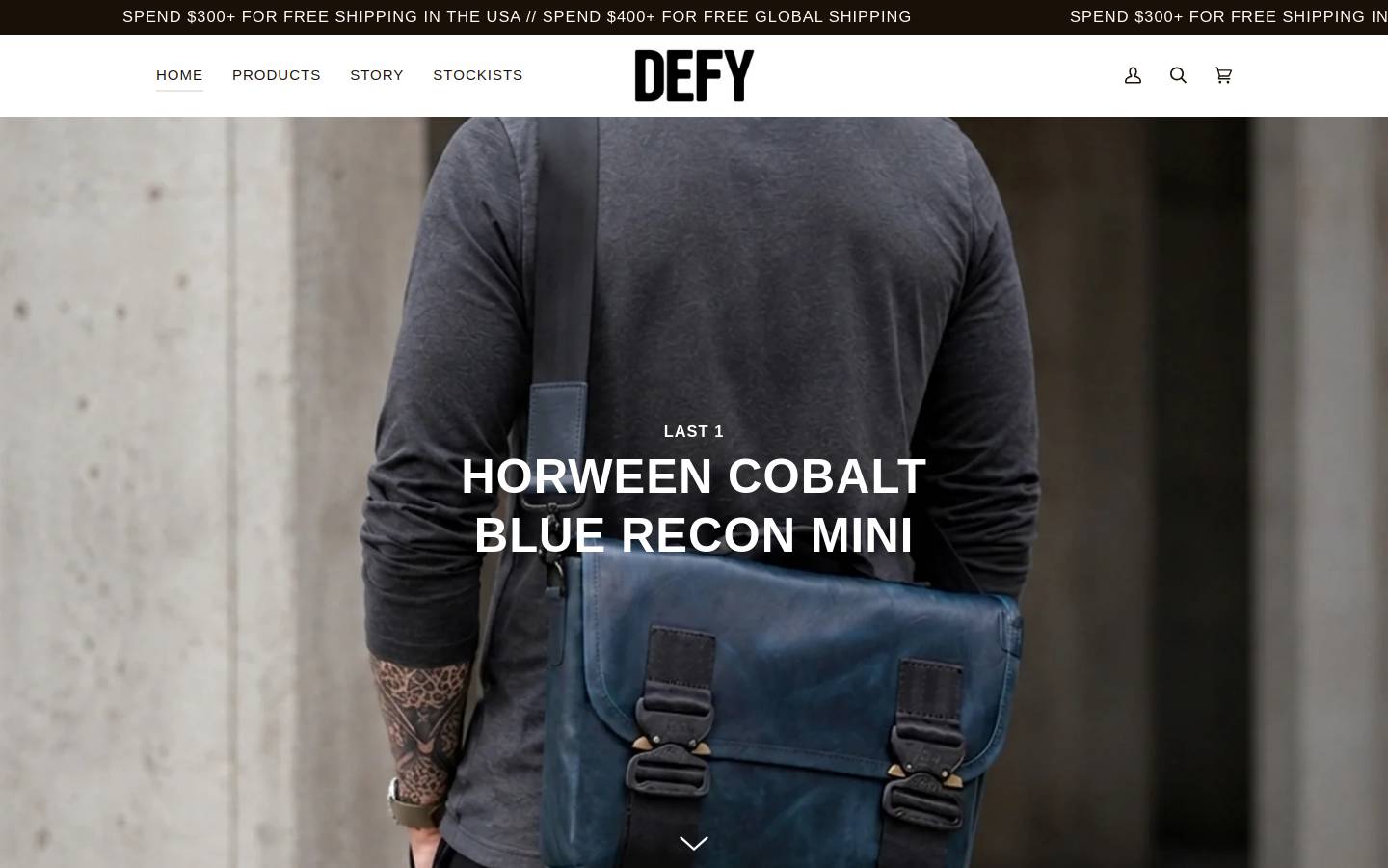 defybags.com homepage screenshot