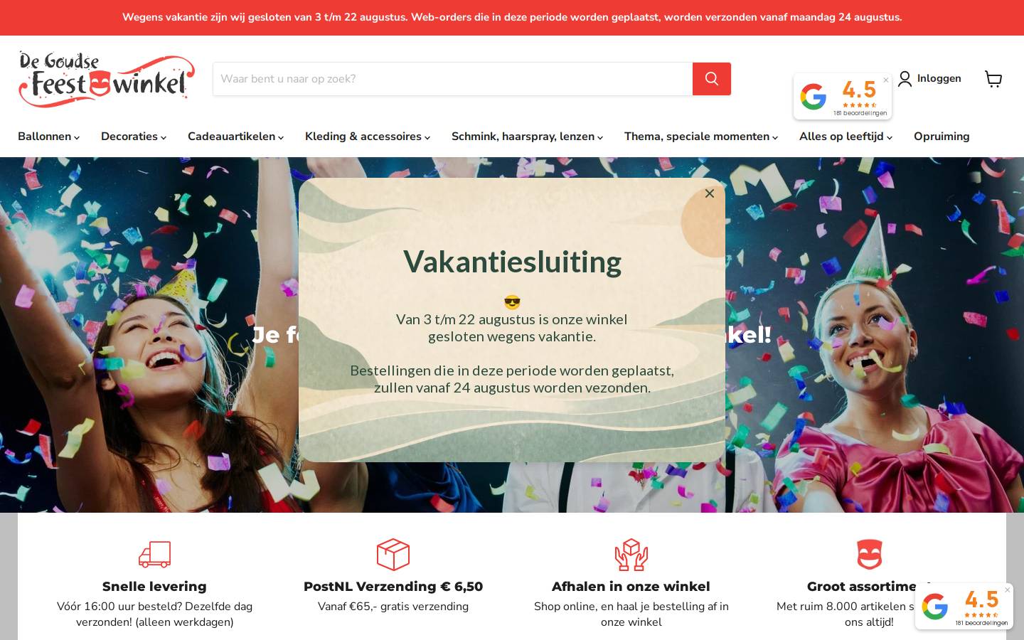 degoudsefeestwinkel.nl homepage screenshot