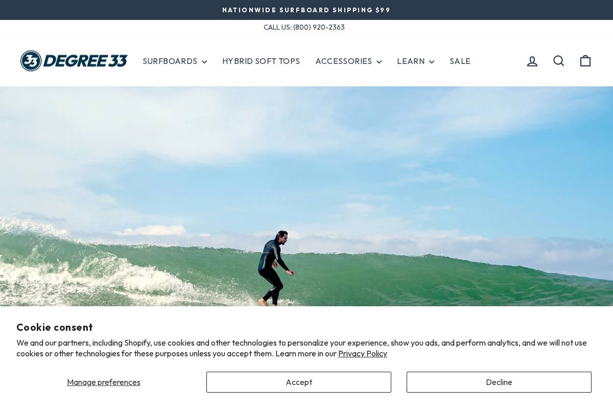 Degree 33 Surfboards homepage screenshot
