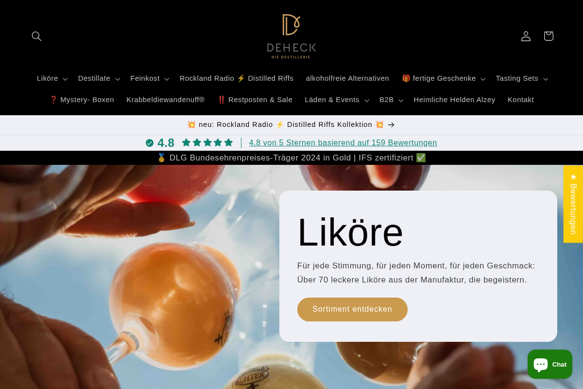 Destillerie & Likörmanufaktur Deheck homepage screenshot