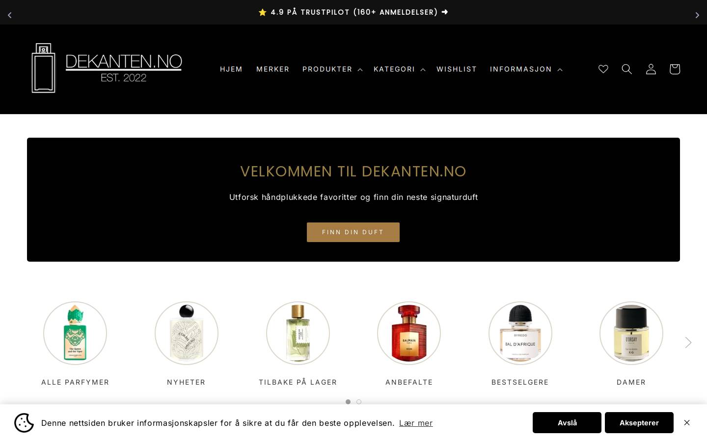 Dekanten.no homepage screenshot