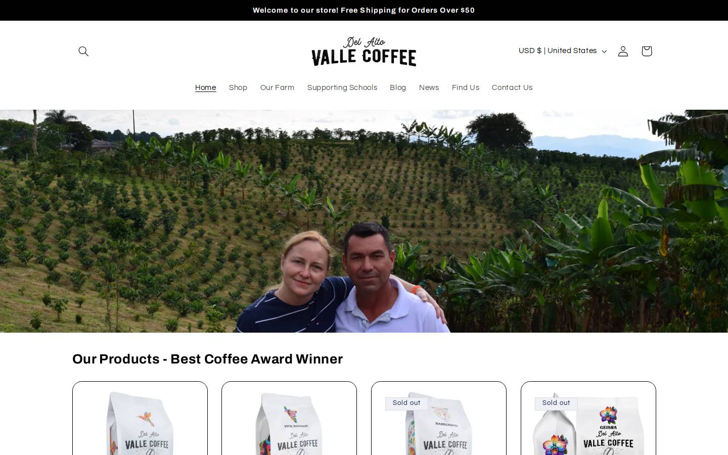 delaltovallecoffee.com homepage screenshot