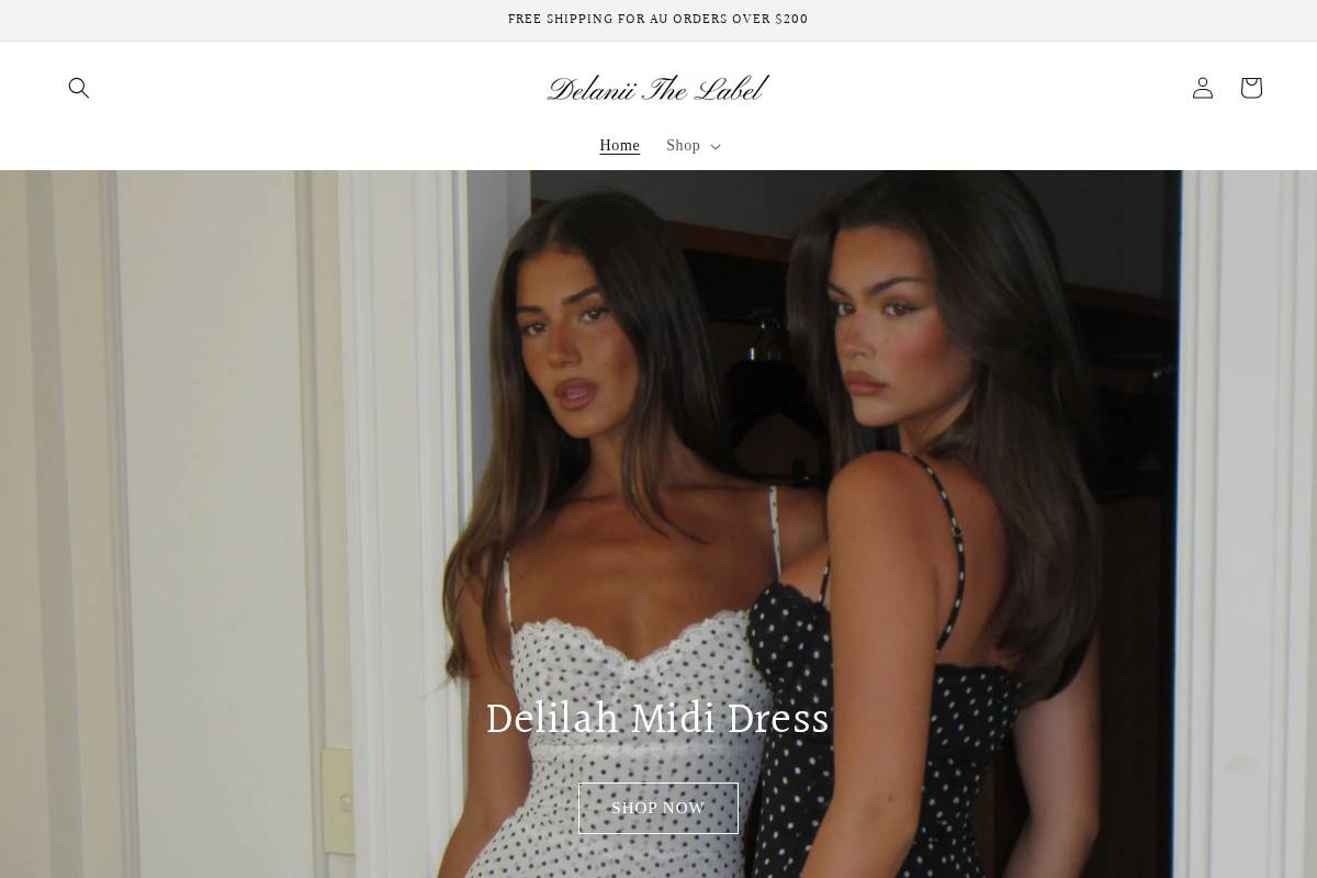 delaniithelabel.com homepage screenshot