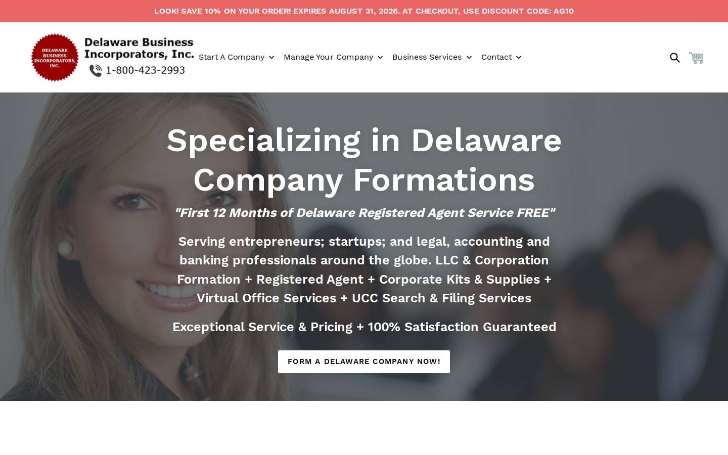 Delaware Business Incorporators, Inc. homepage screenshot