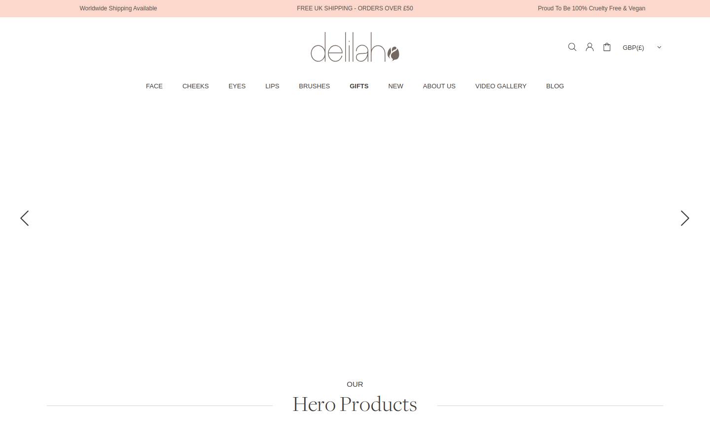 delilahcosmetics.com homepage screenshot