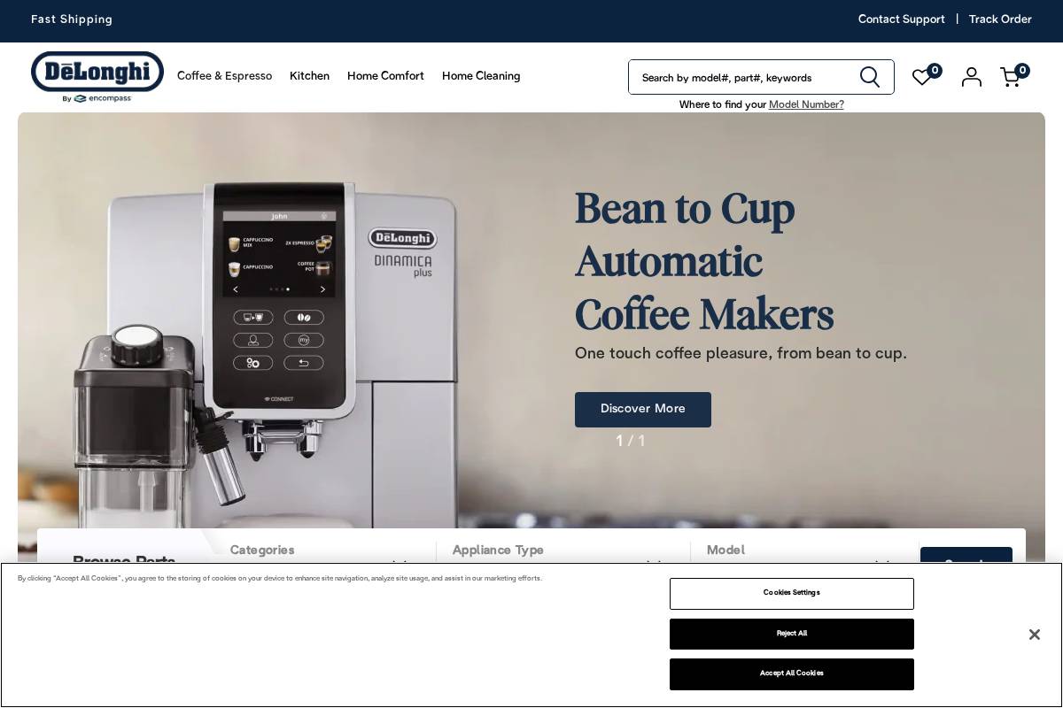 delonghispareparts.com homepage screenshot