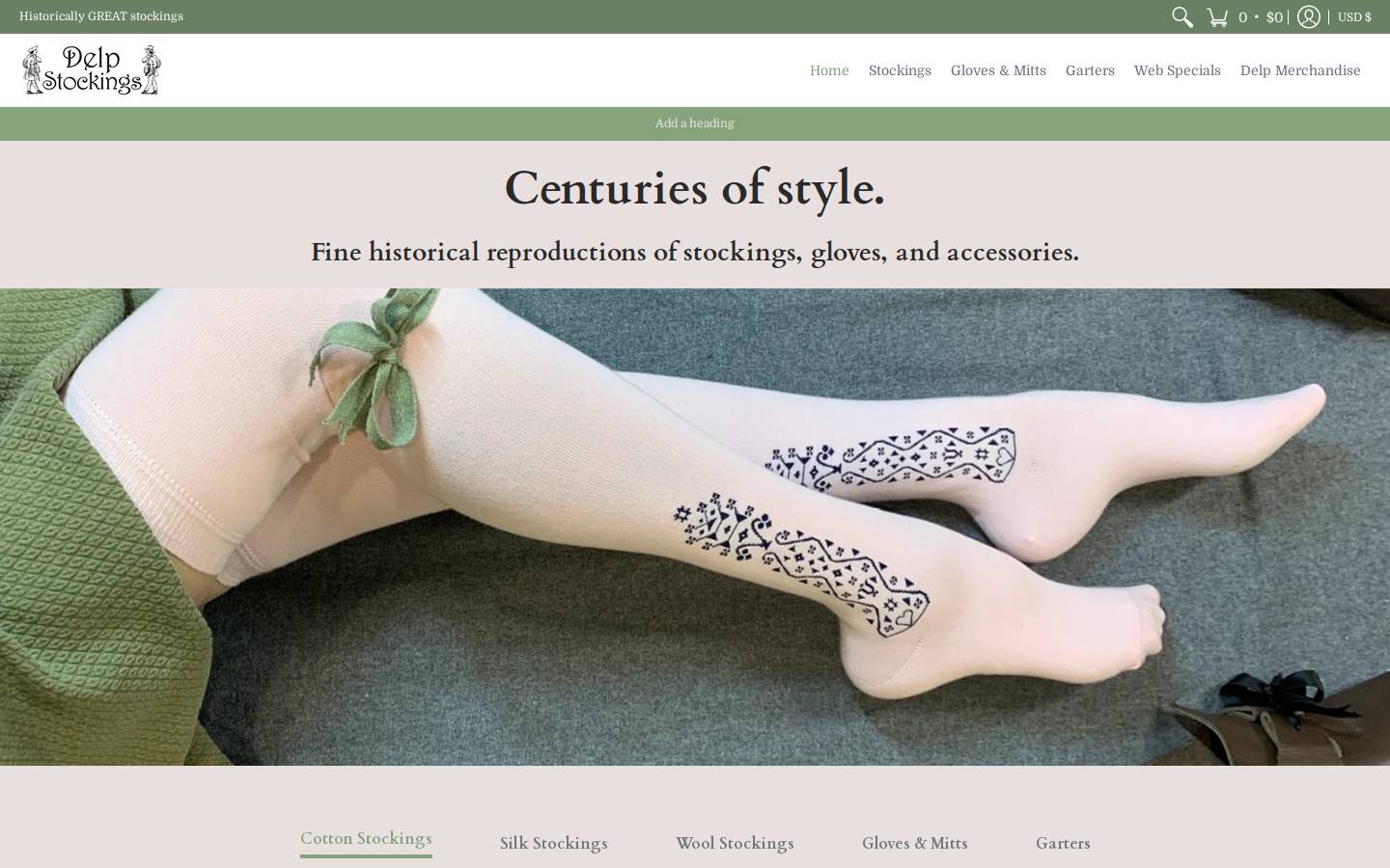 delpstockings.com homepage screenshot