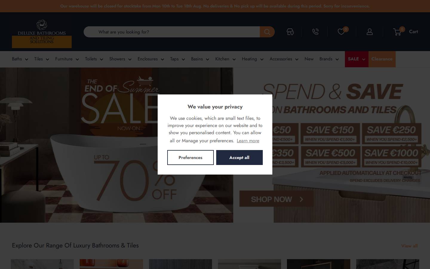 Deluxe Bathrooms & Tiling Solutions homepage screenshot