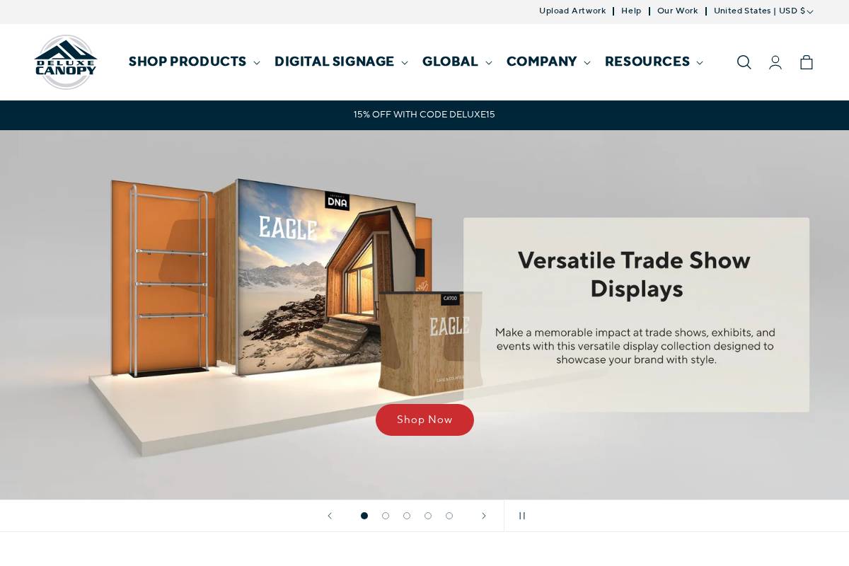 deluxecanopy.com homepage screenshot