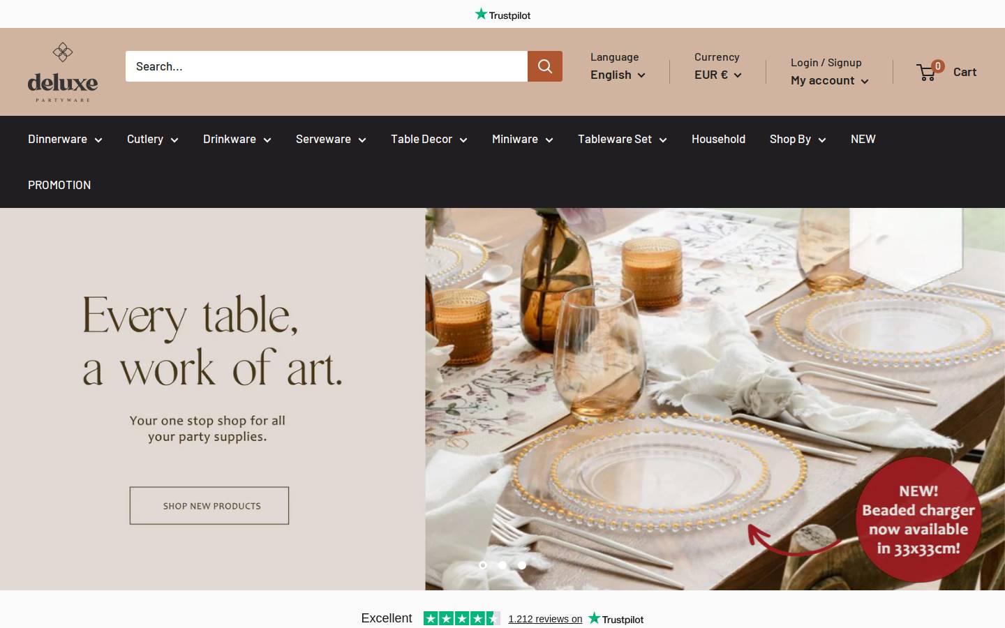 Deluxepartyware homepage screenshot