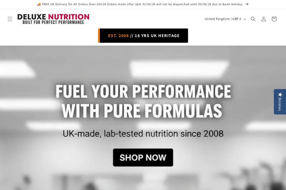Deluxe Nutrition homepage screenshot
