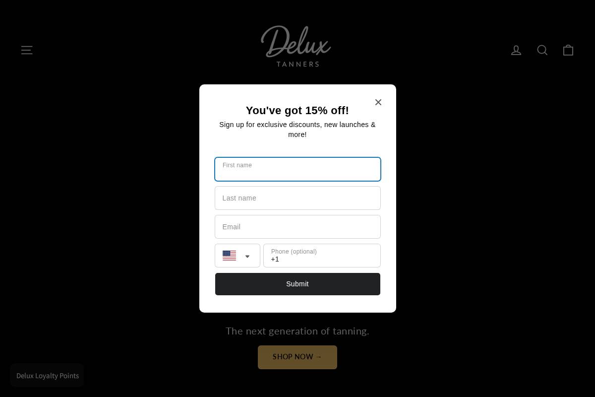 Deluxtanning homepage screenshot