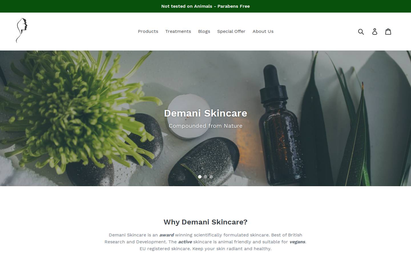 demaniskincare.com homepage screenshot