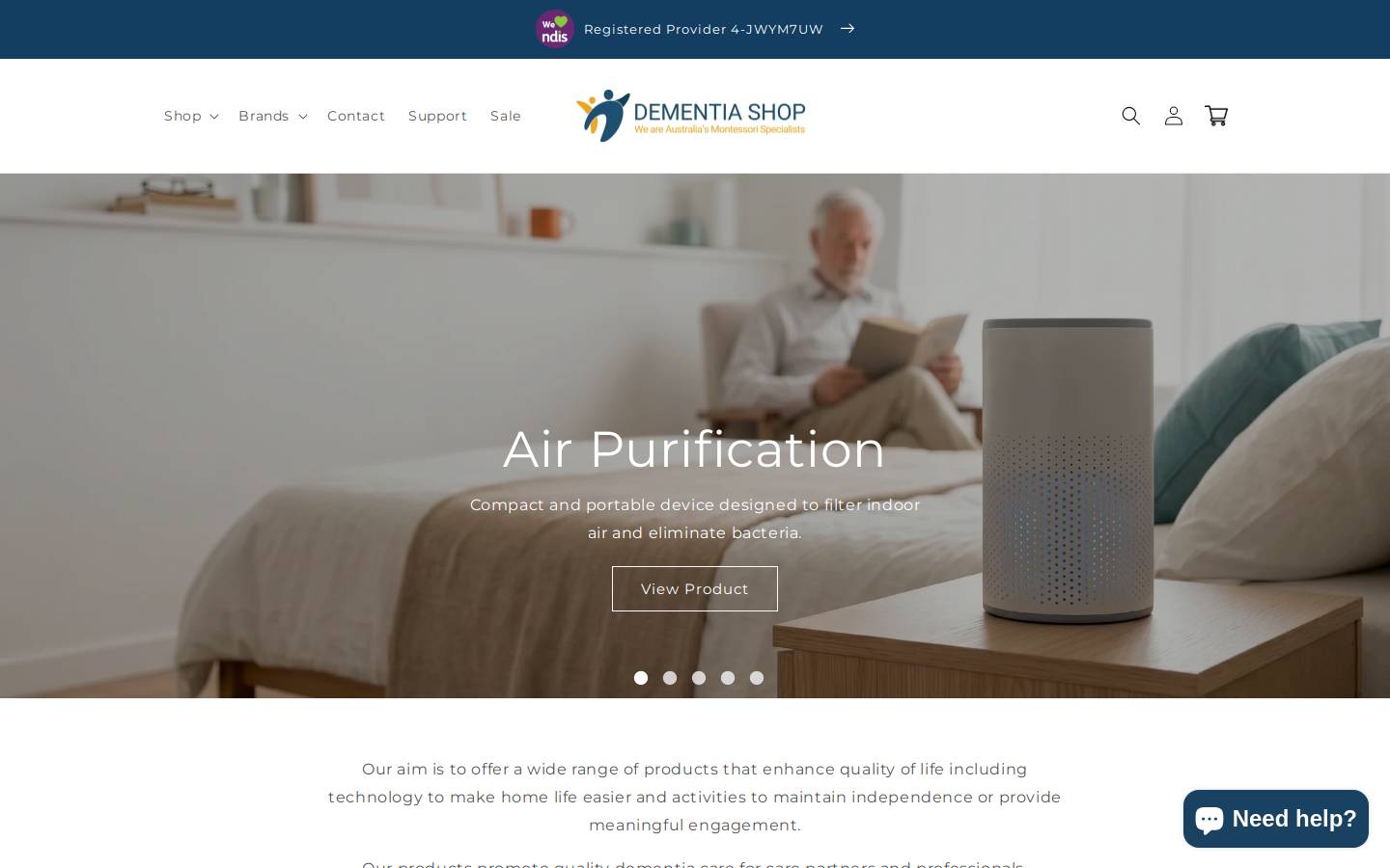 dementiashop.com.au homepage screenshot