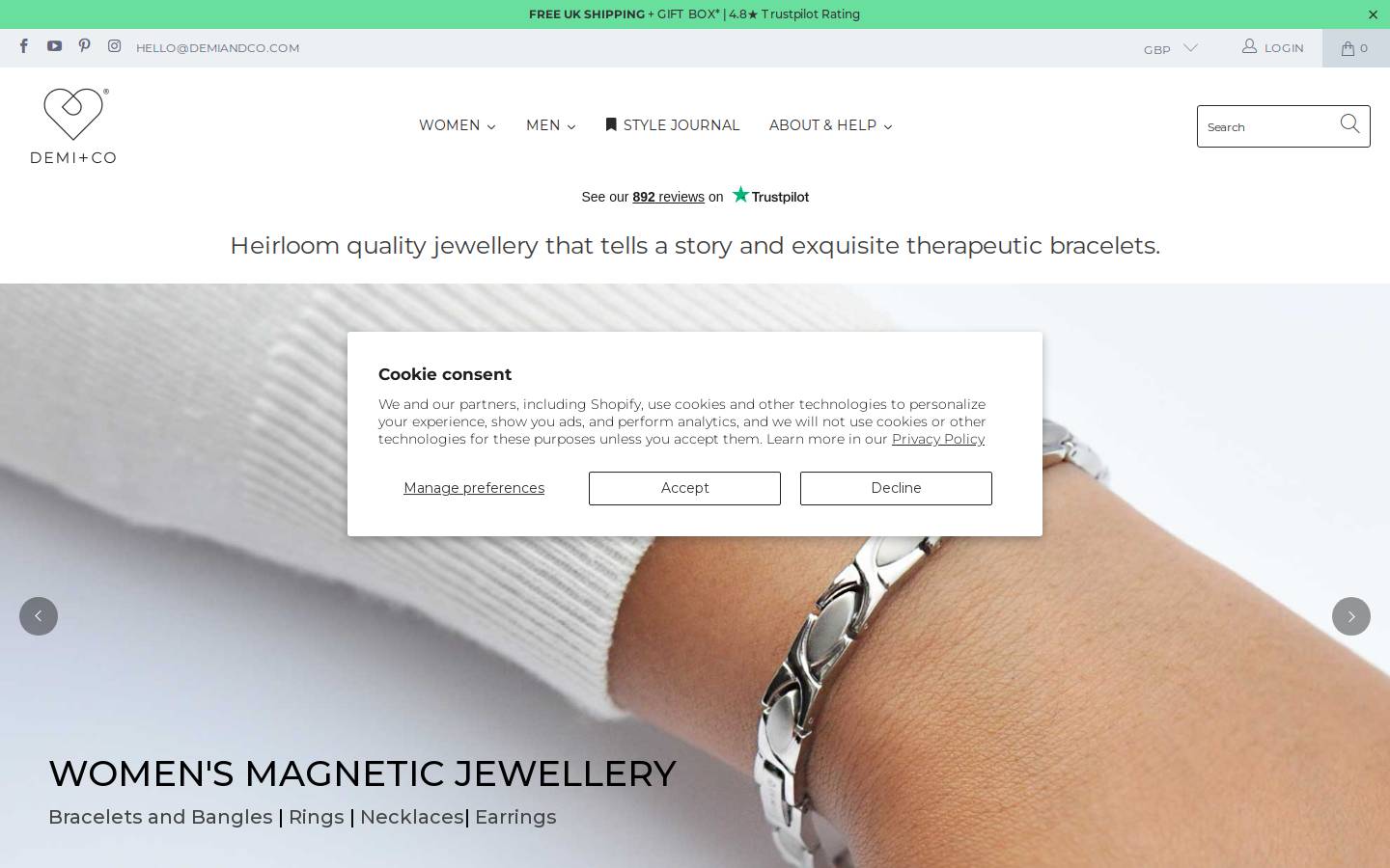 DEMI+CO Jewellery homepage screenshot