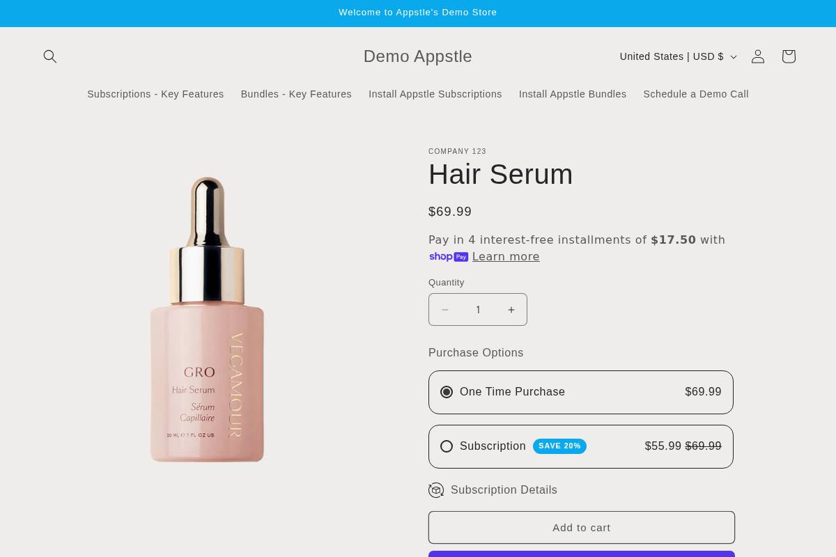 demo.appstle.com homepage screenshot