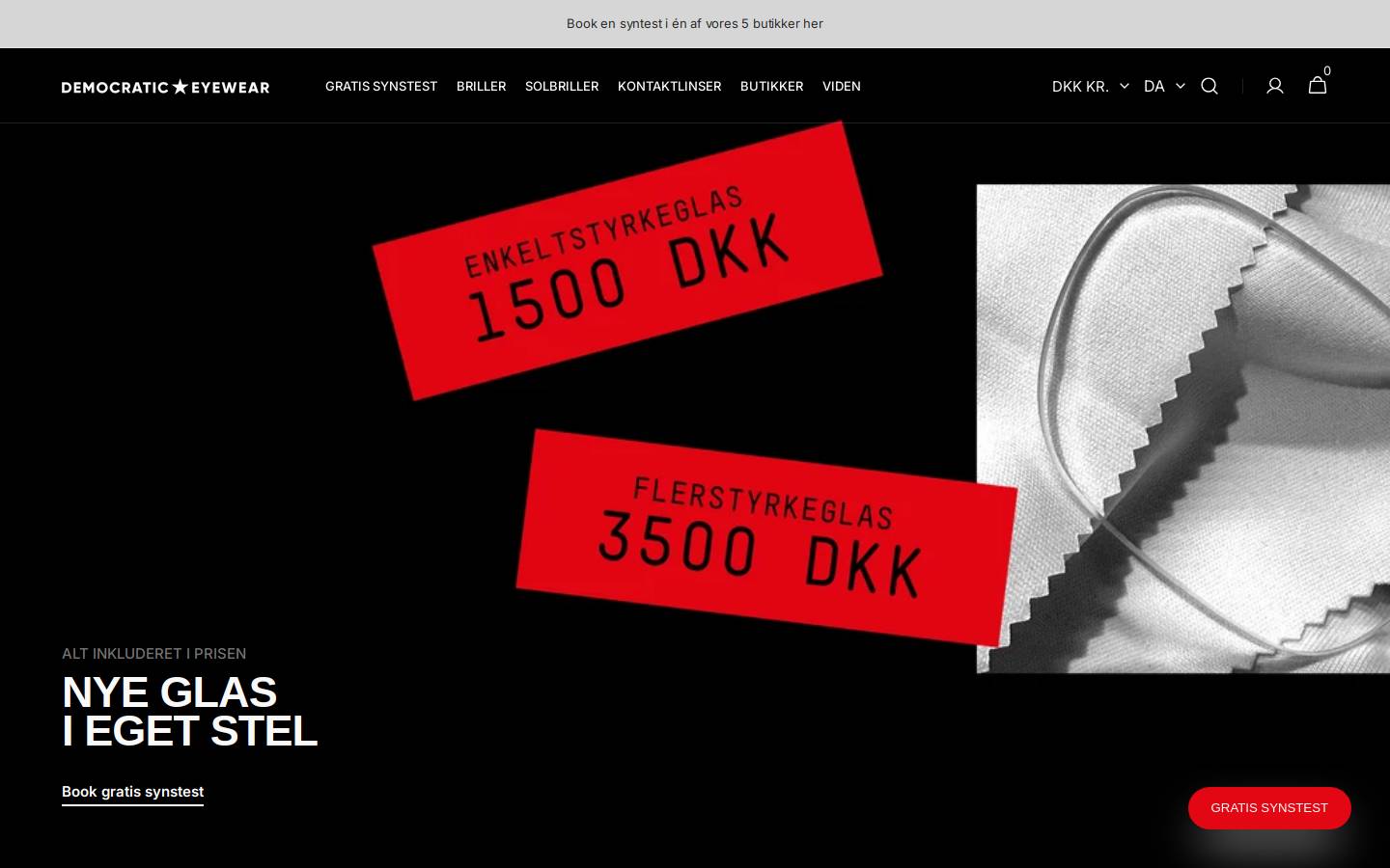 Democraticeyewear homepage screenshot