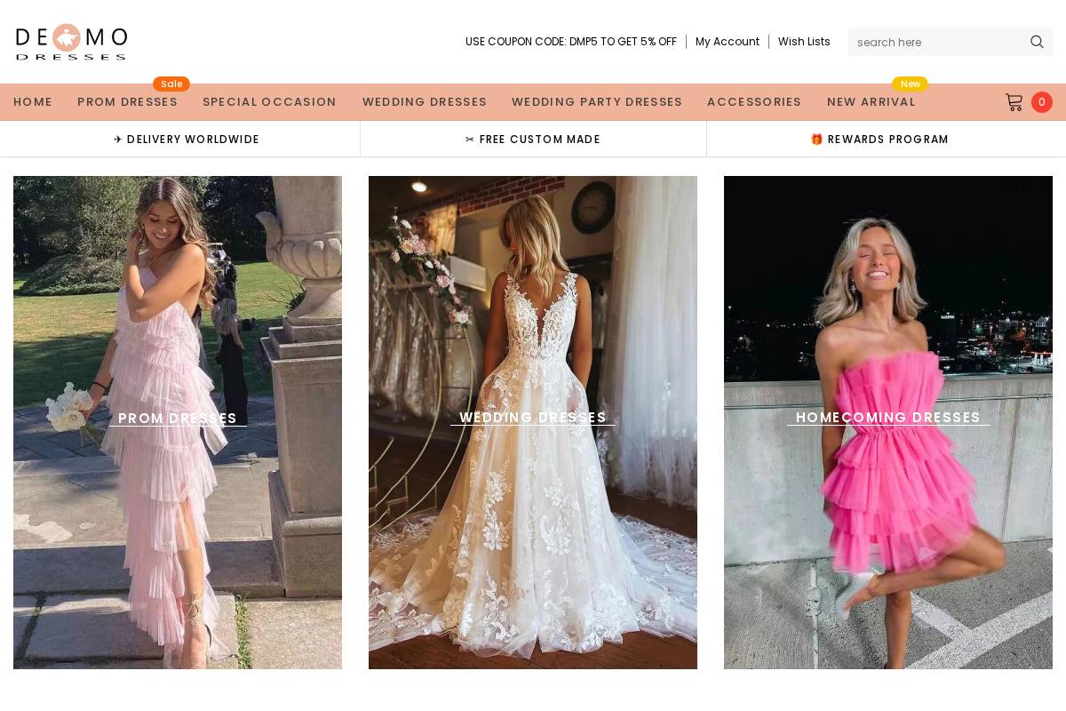 demodresses.com homepage screenshot