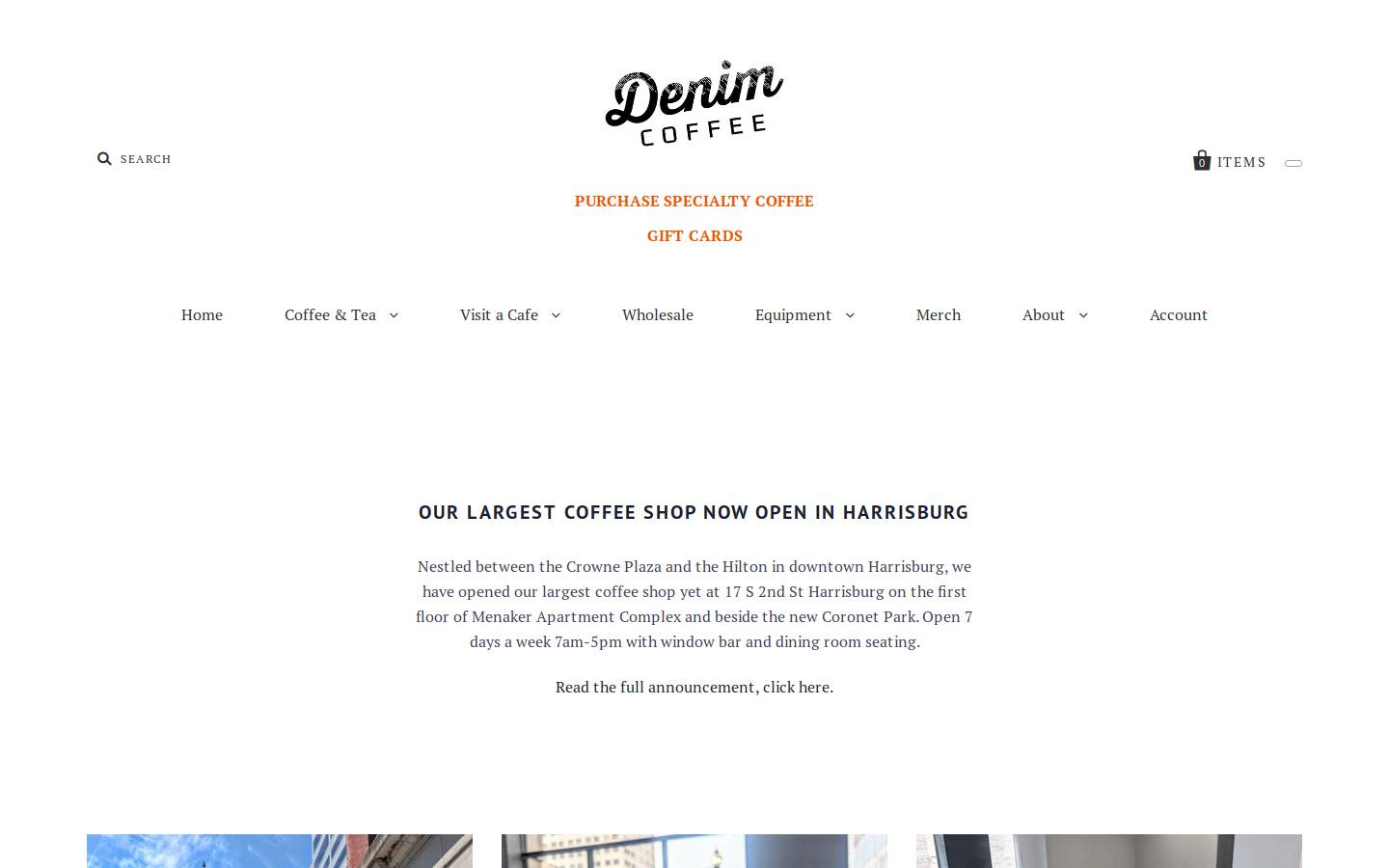 denimcoffeeco.com homepage screenshot