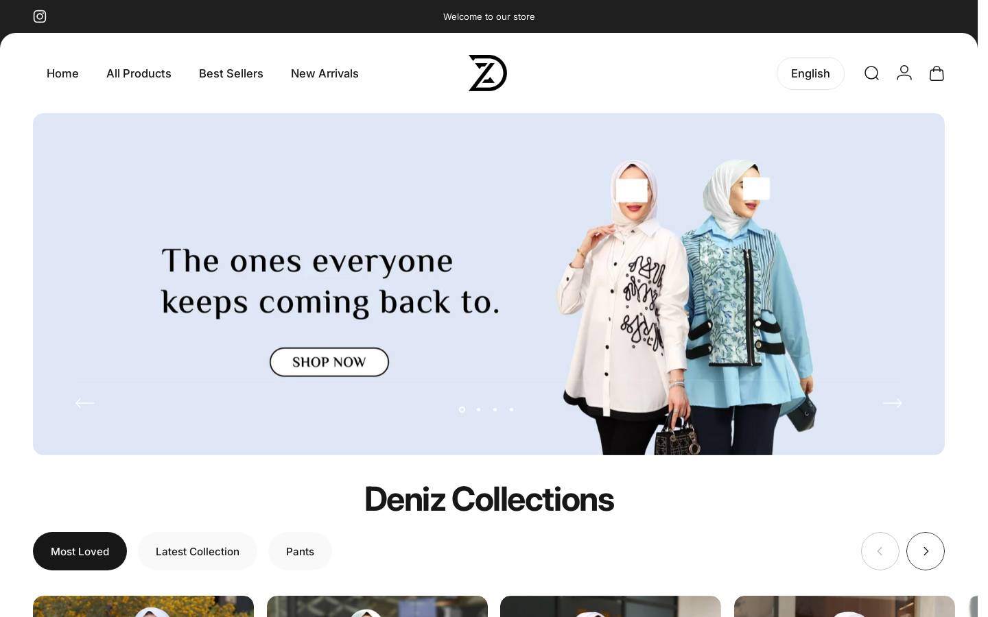 deniz.clothing homepage screenshot