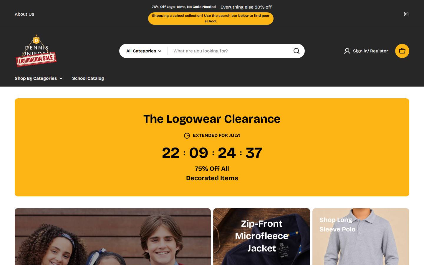Dennis Uniform homepage screenshot
