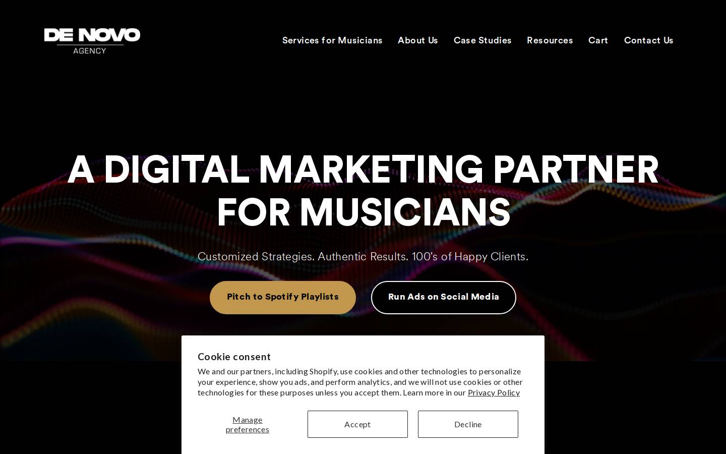 De Novo Agency homepage screenshot