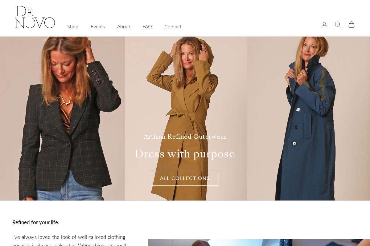 denovocoats.com homepage screenshot