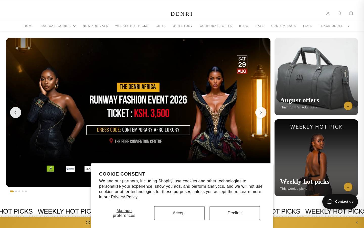 denriafricastores.com homepage screenshot