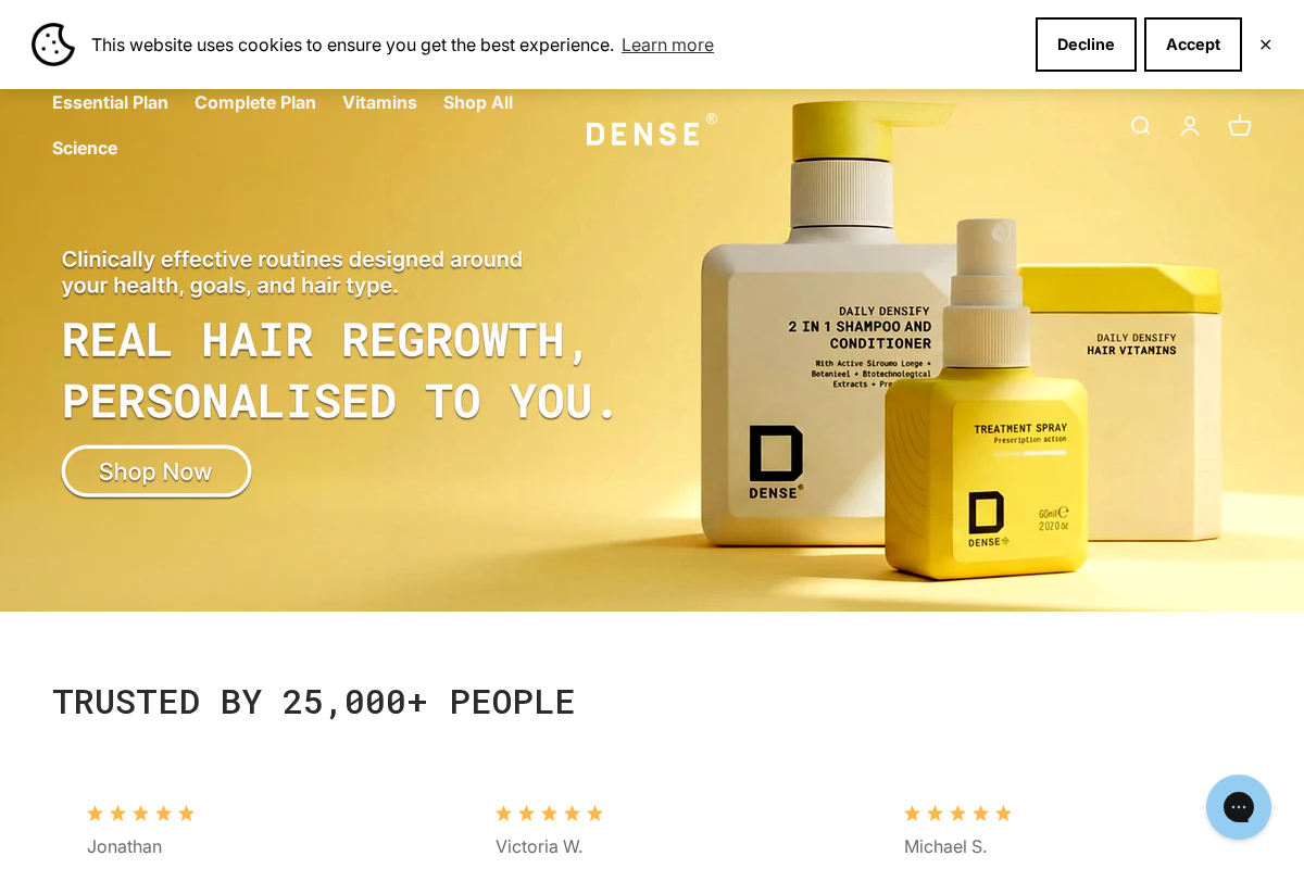 DENSE -  Hair Experts homepage screenshot