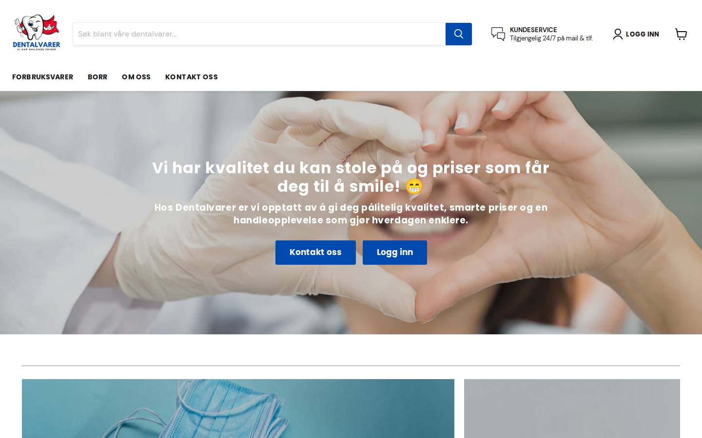 dentalvarer.no homepage screenshot