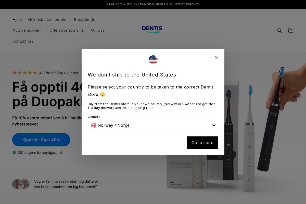 Dentis.no homepage screenshot