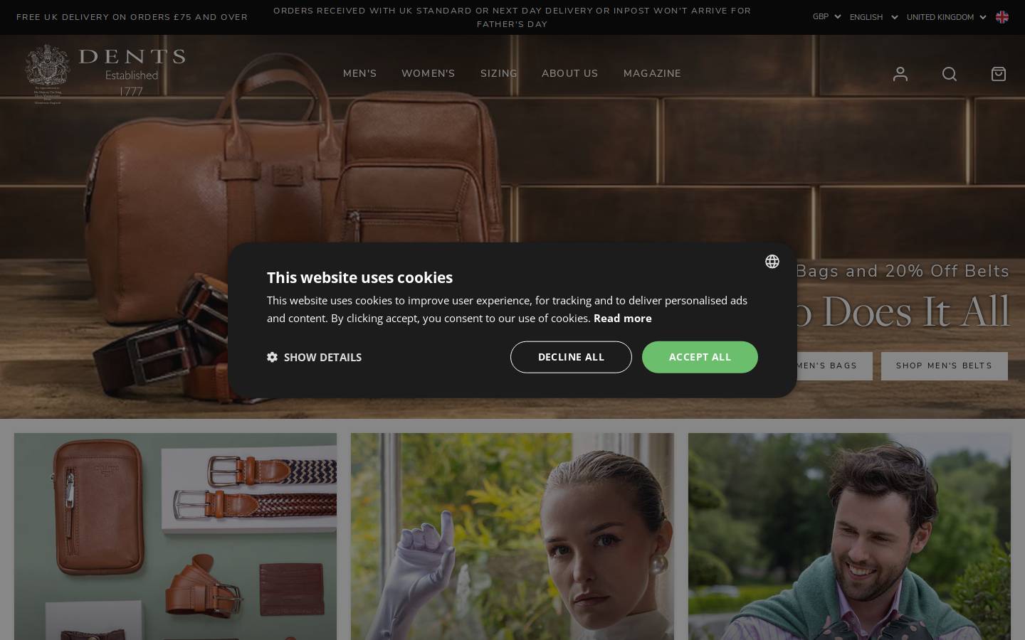 dentsgloves.com homepage screenshot
