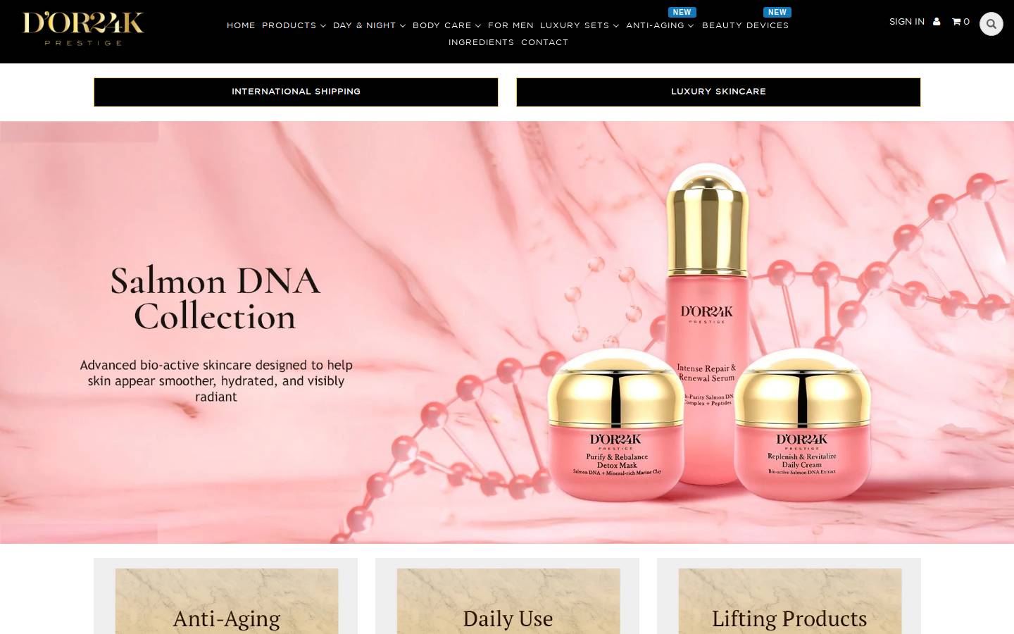 D'or24k cosmetics homepage screenshot