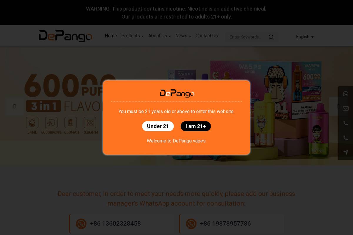 depangovape.com homepage screenshot