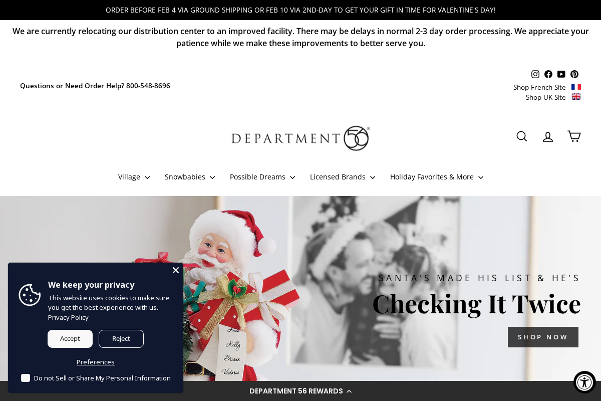 Department 56 homepage screenshot