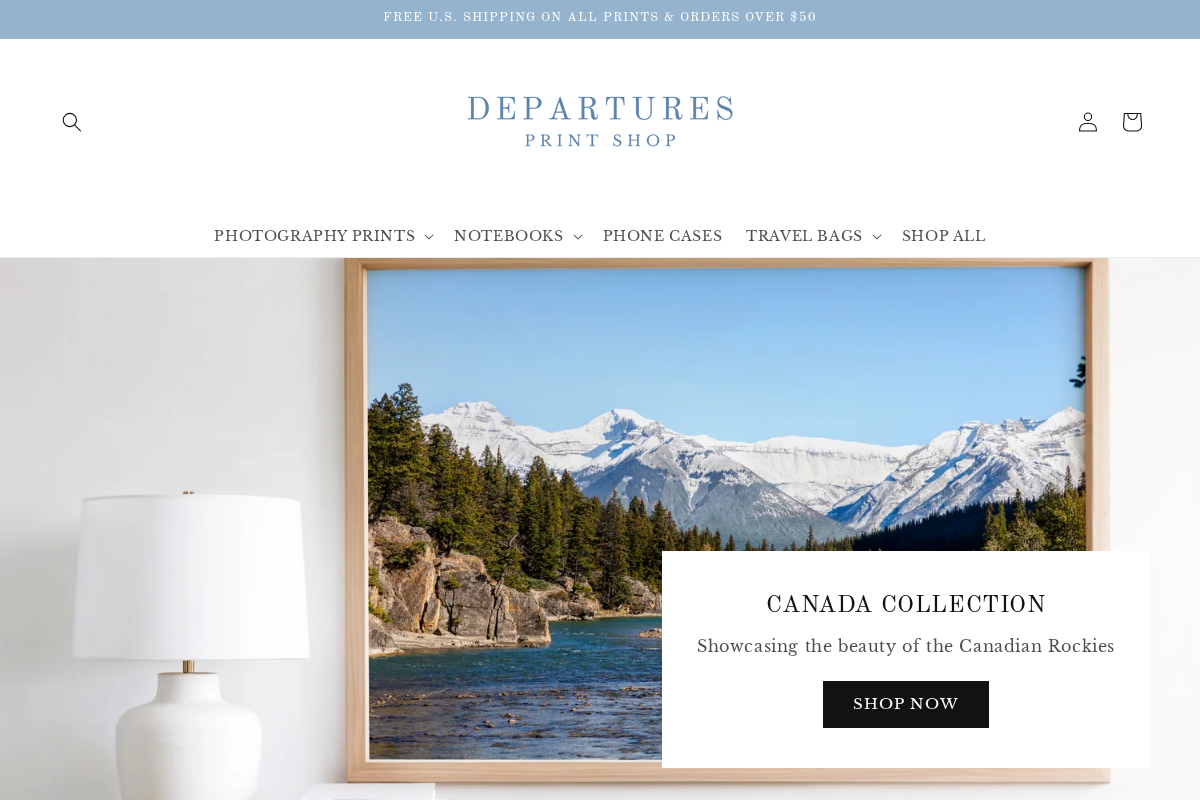Departures Print Shop homepage screenshot