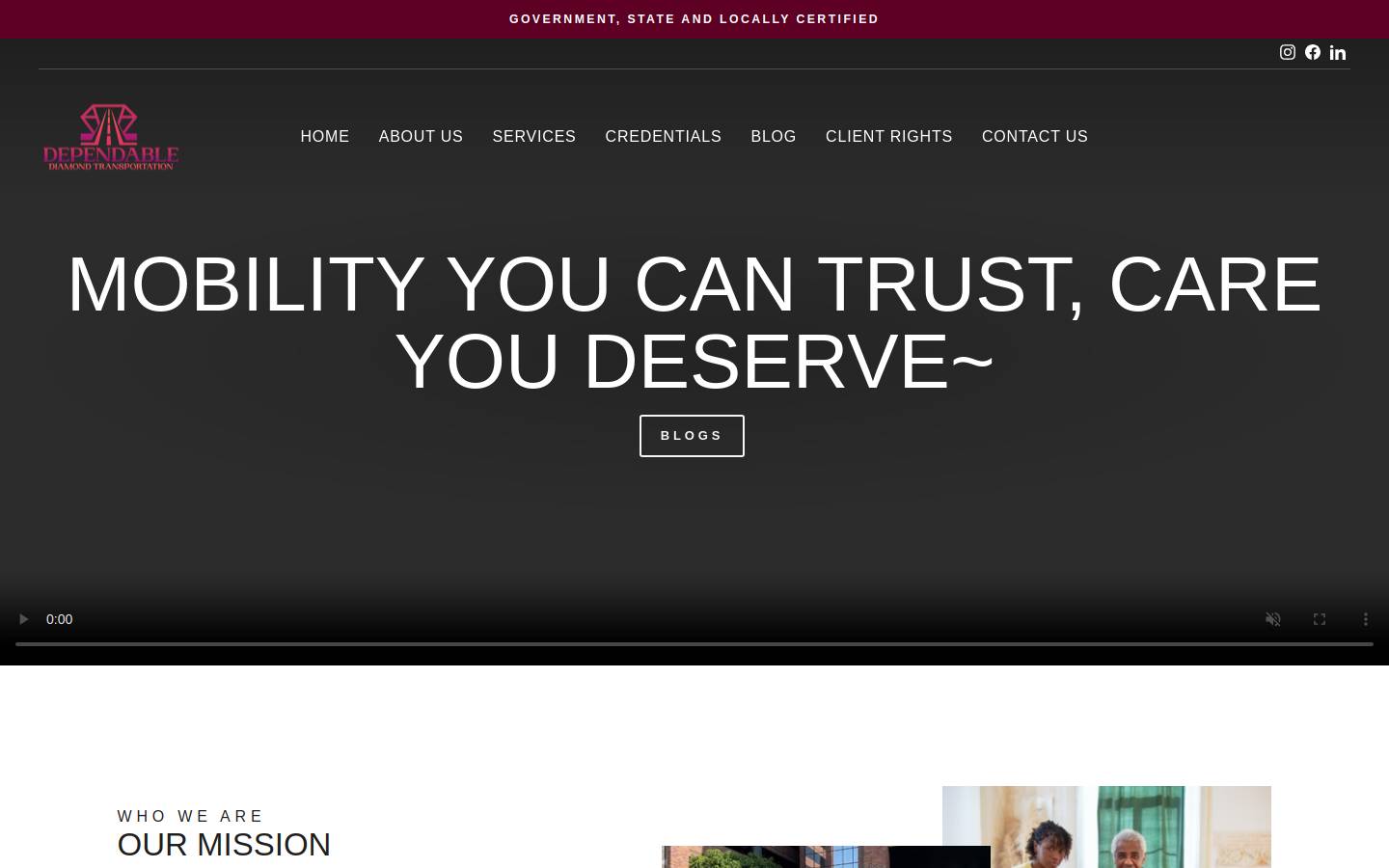 dependablediamondtransportation.com homepage screenshot