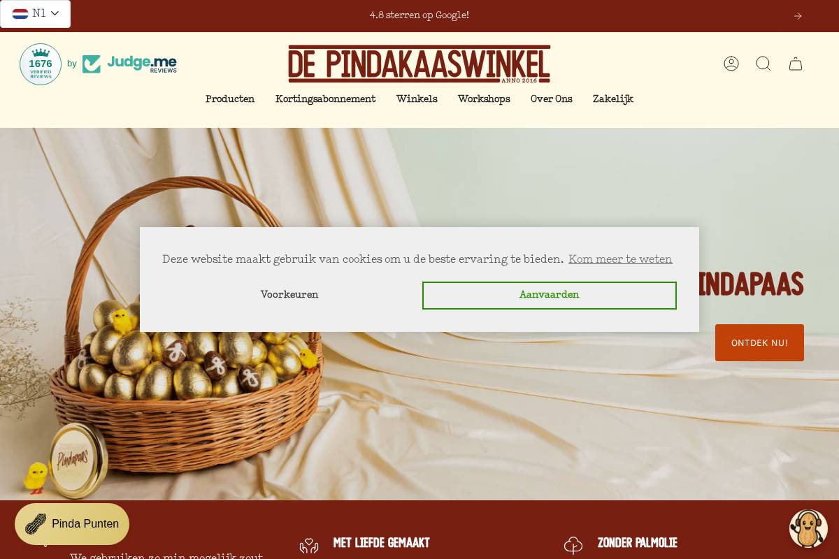 DePindakaaswinkel.nl homepage screenshot
