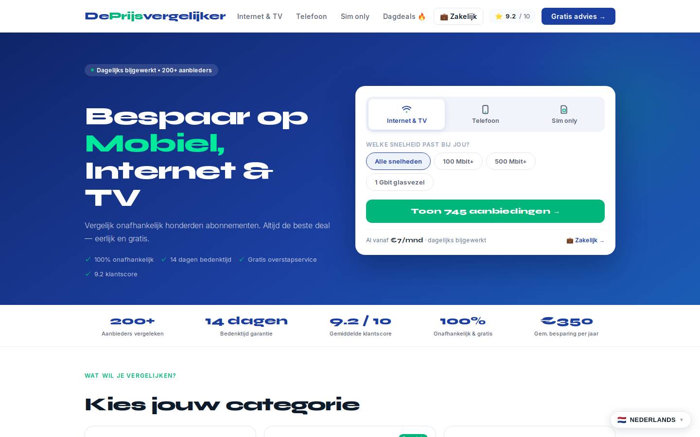 deprijsvergelijker.com homepage screenshot