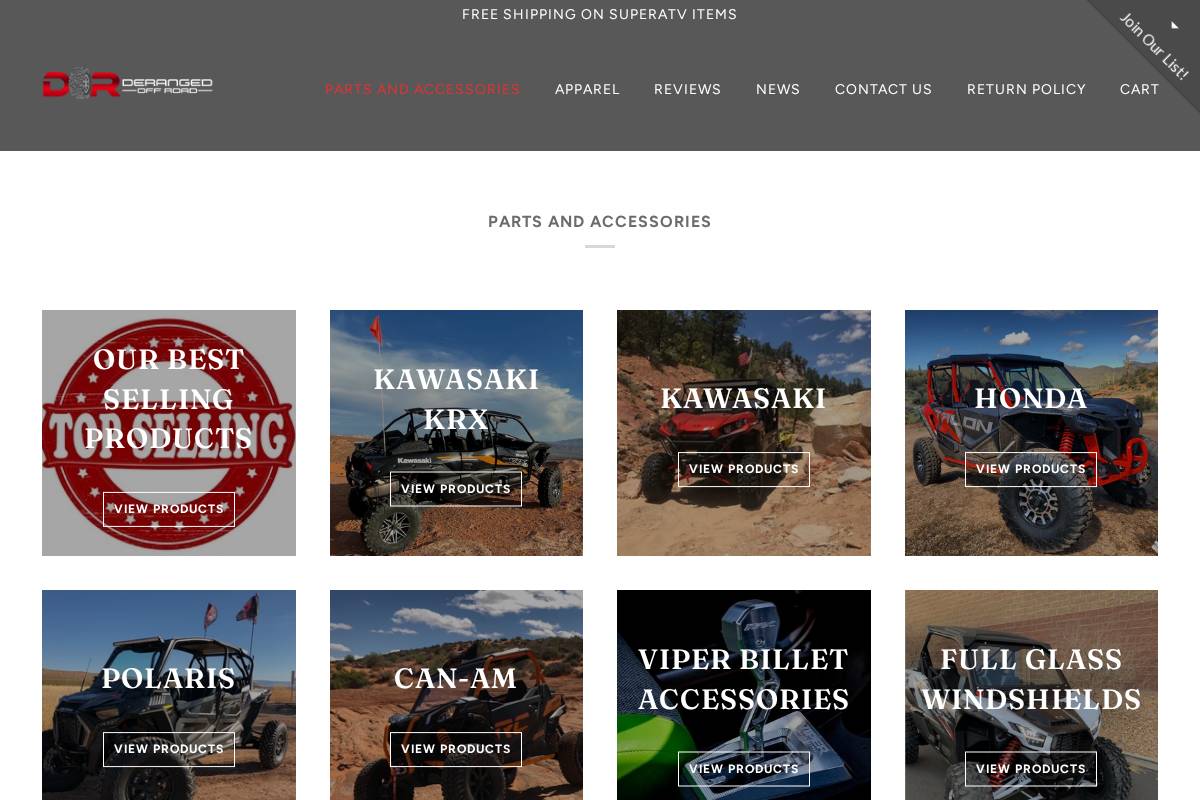 derangedoffroad.com homepage screenshot