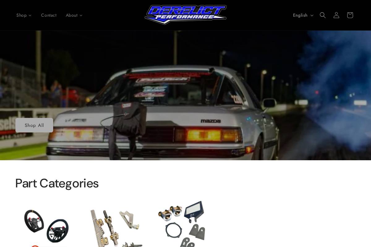 derelictperformance.com homepage screenshot