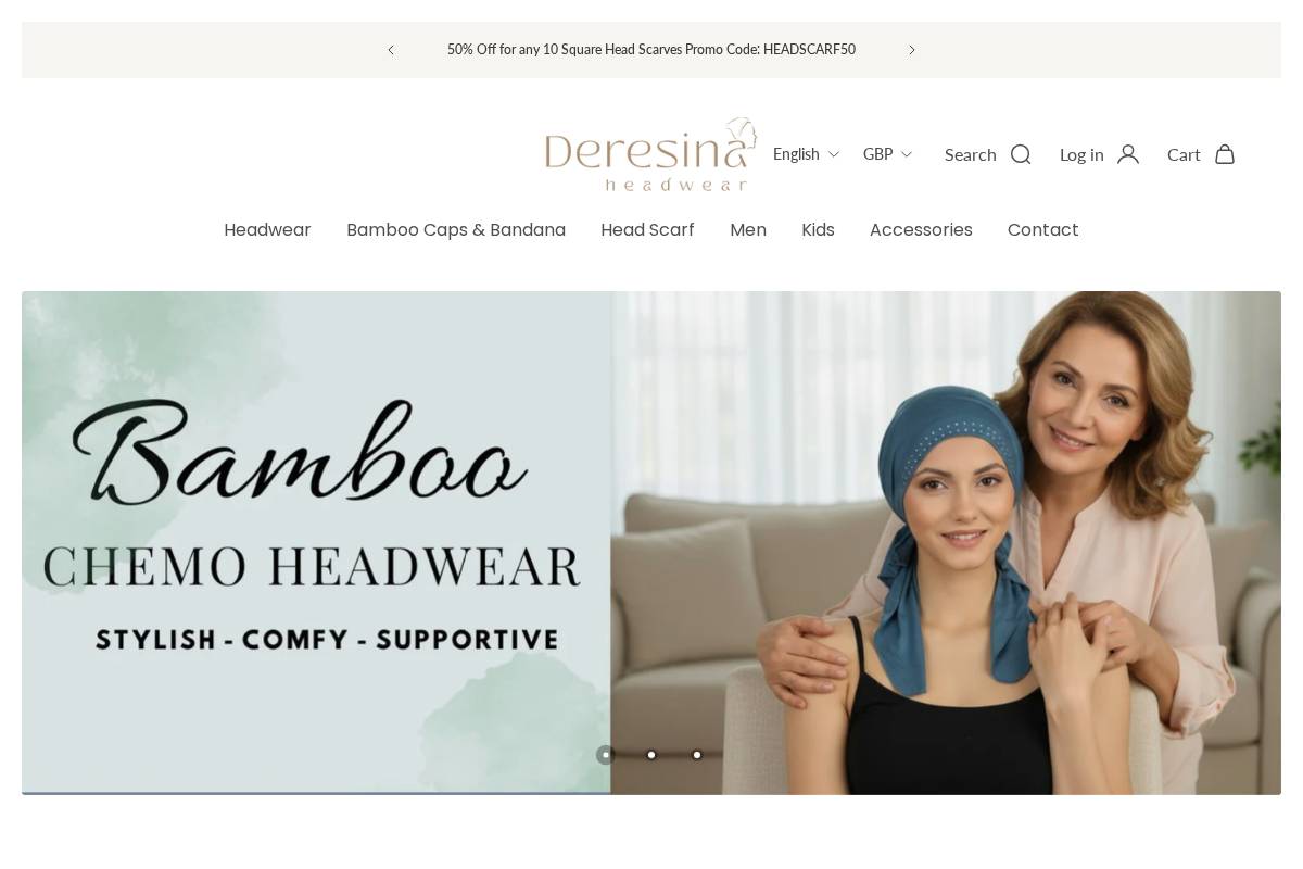Deresinaheadwear homepage screenshot
