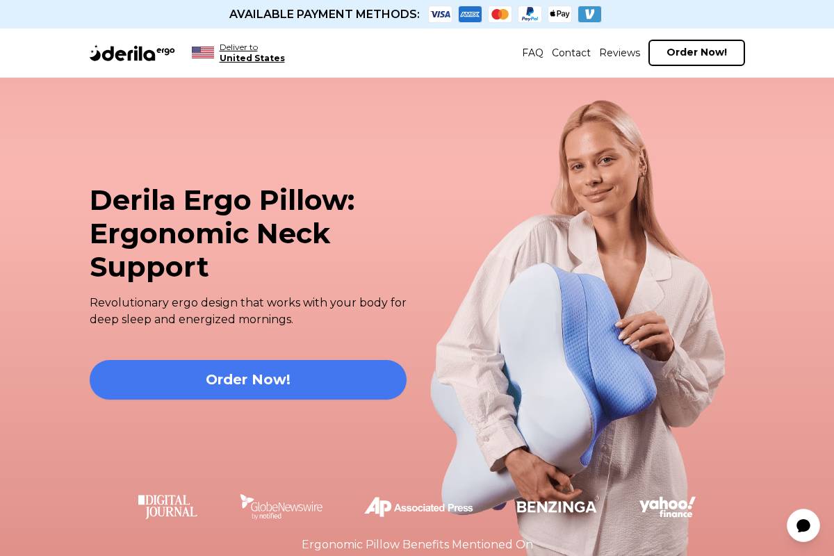 Derila Pillow homepage screenshot