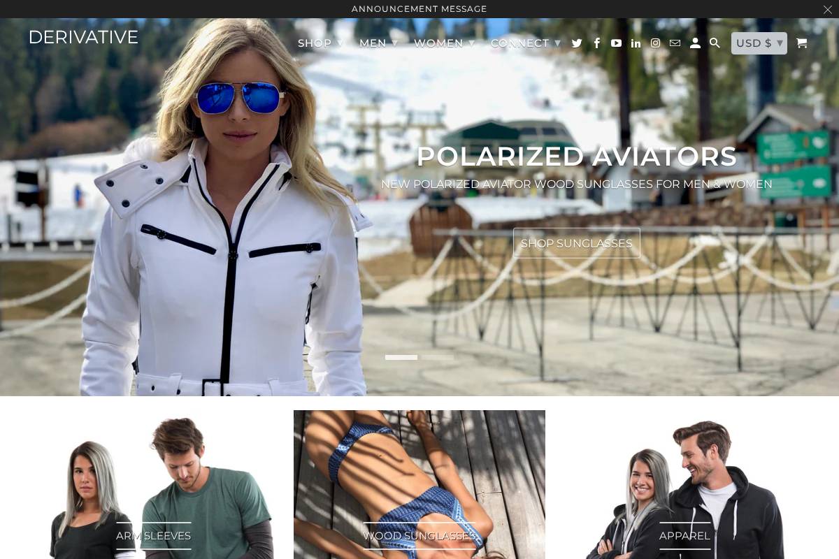 derivativeapparel.com homepage screenshot
